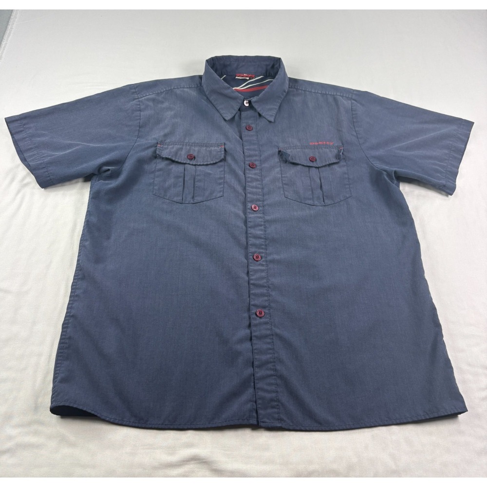 Vintage Oakley Shirt Mens Large Blue Button Up Skater‎ Camp Y2K Streetwear